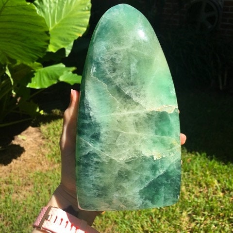 Large Polished Green Teal and Purple Fluorite Free Form Display From Madagascar 5lb 13.4oz 2650g