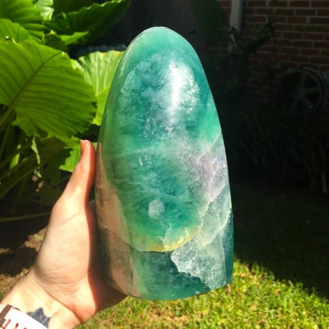 Large Polished Green Teal and Purple Fluorite Free Form Display From Madagascar 5lb 13.4oz 2650g