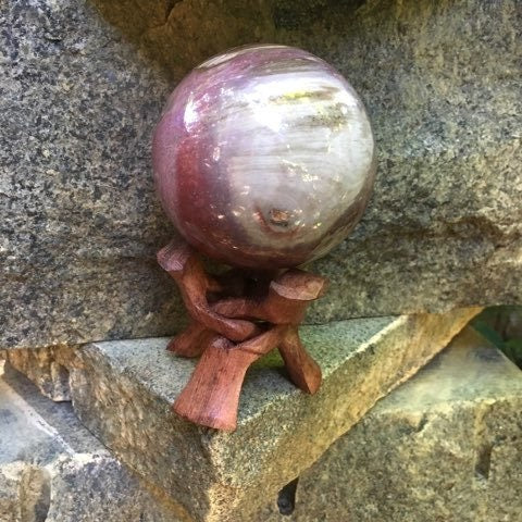 Polished Petrified Wood 95mm Sphere From Madagascar 1190g With Wood Stand