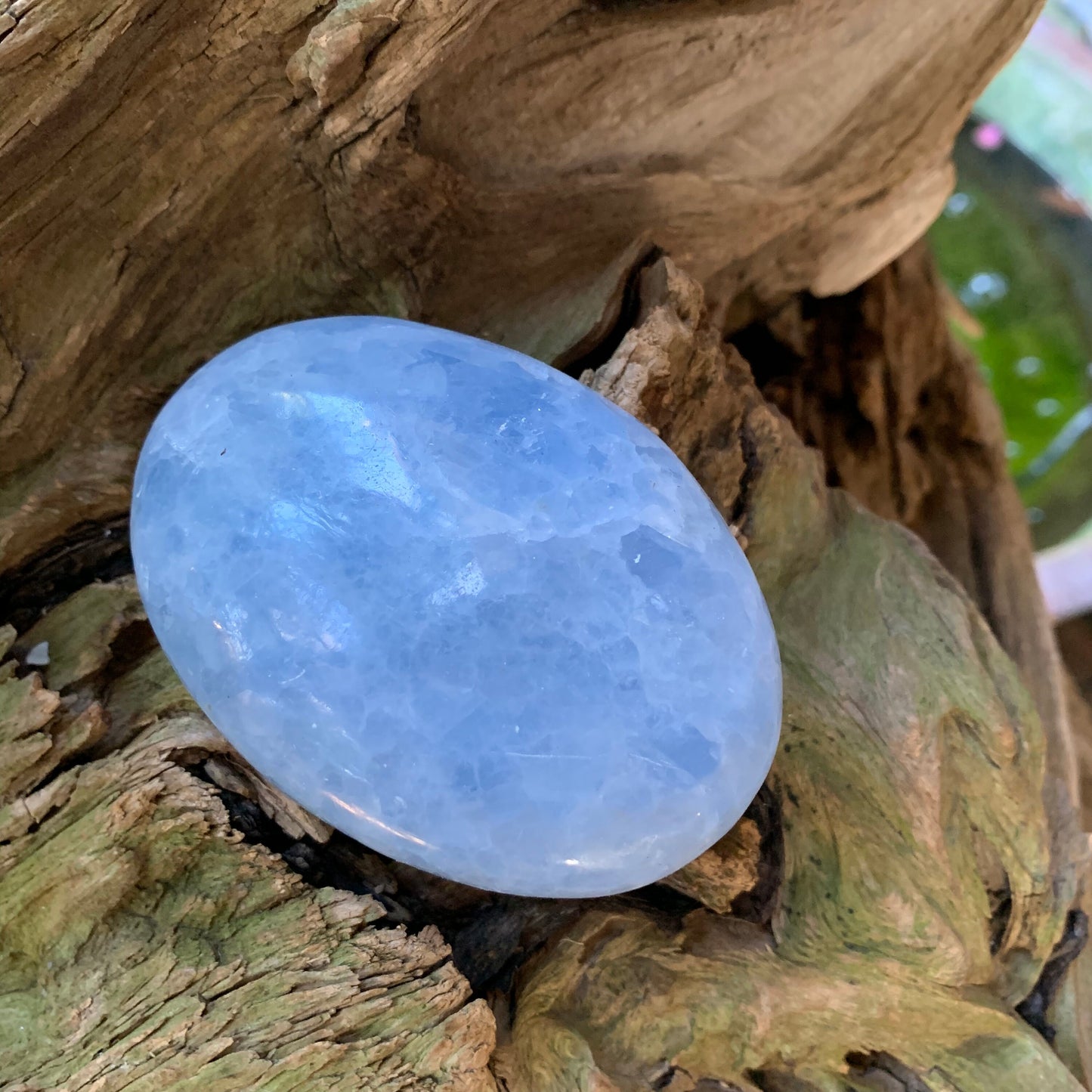 Medium Blue Calcite Palm Stone Madagascar 209g