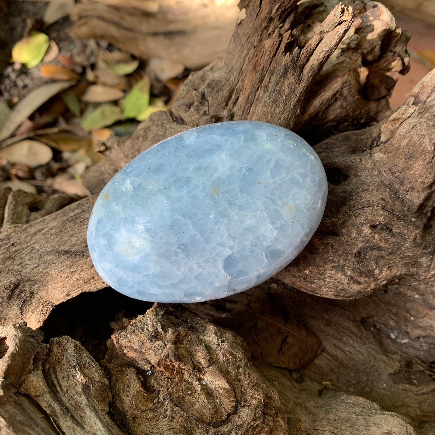 Medium Blue Calcite Palm Stone Madagascar 209g