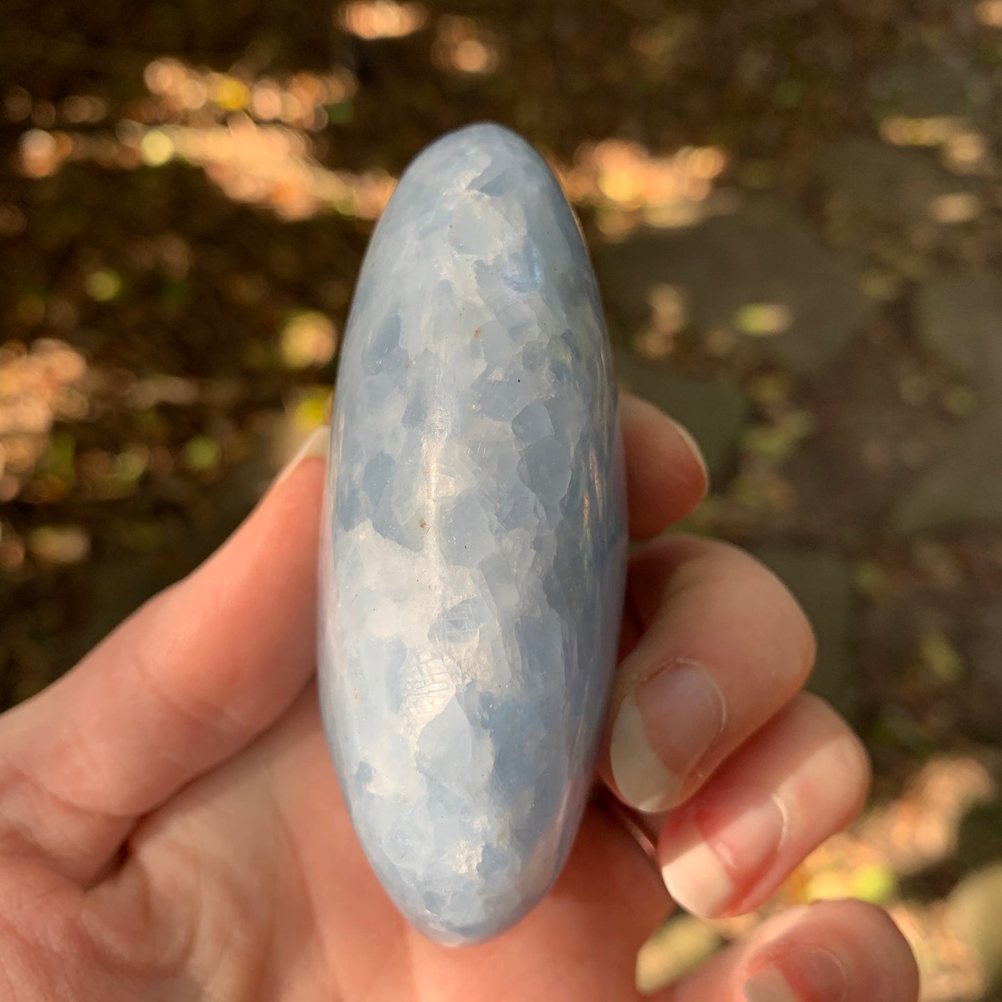 Medium Blue Calcite Palm Stone Madagascar 209g