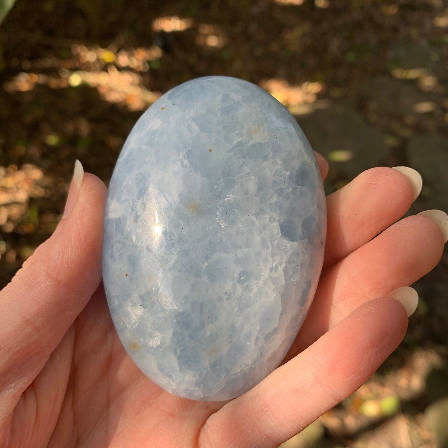 Medium Blue Calcite Palm Stone Madagascar 209g