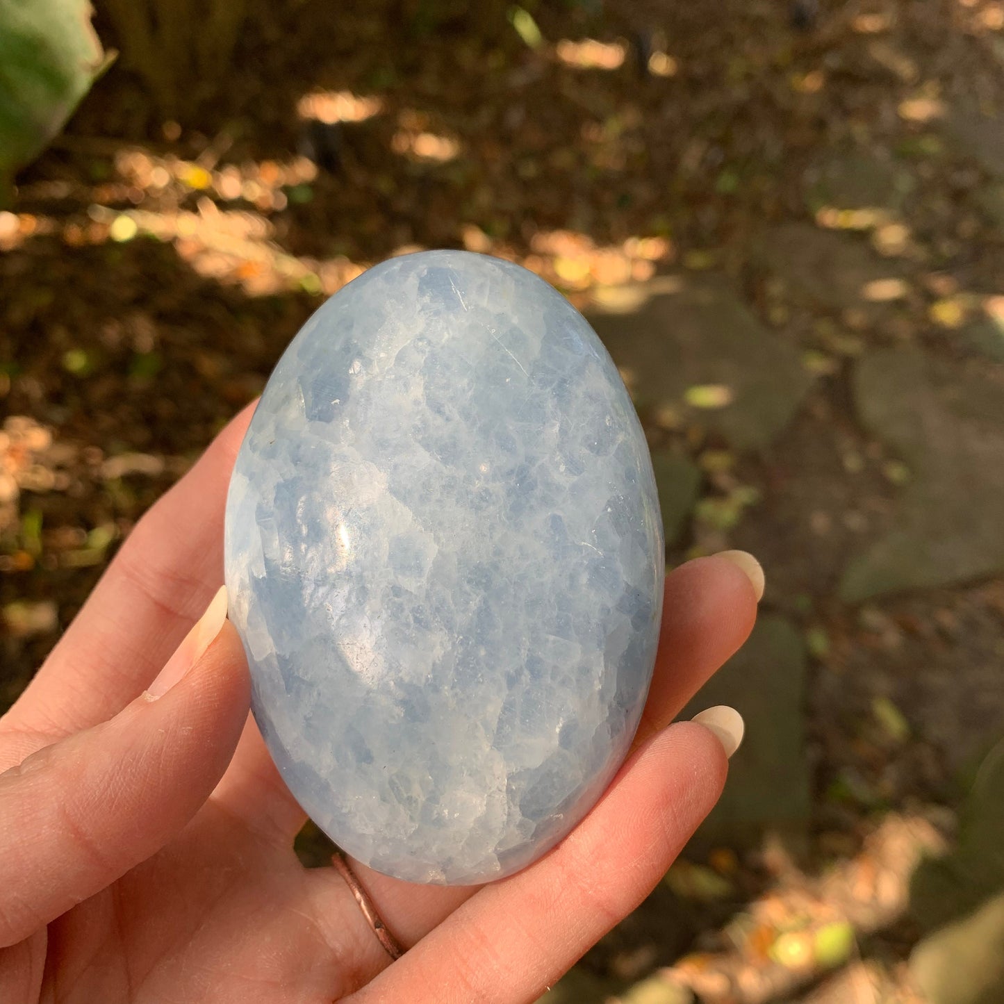 Medium Blue Calcite Palm Stone Madagascar 209g