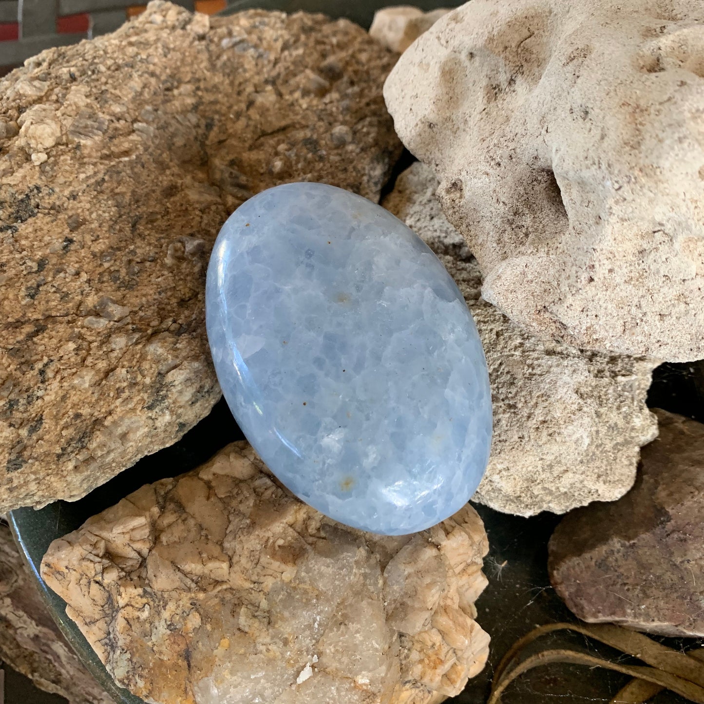 Medium Blue Calcite Palm Stone Madagascar 209g