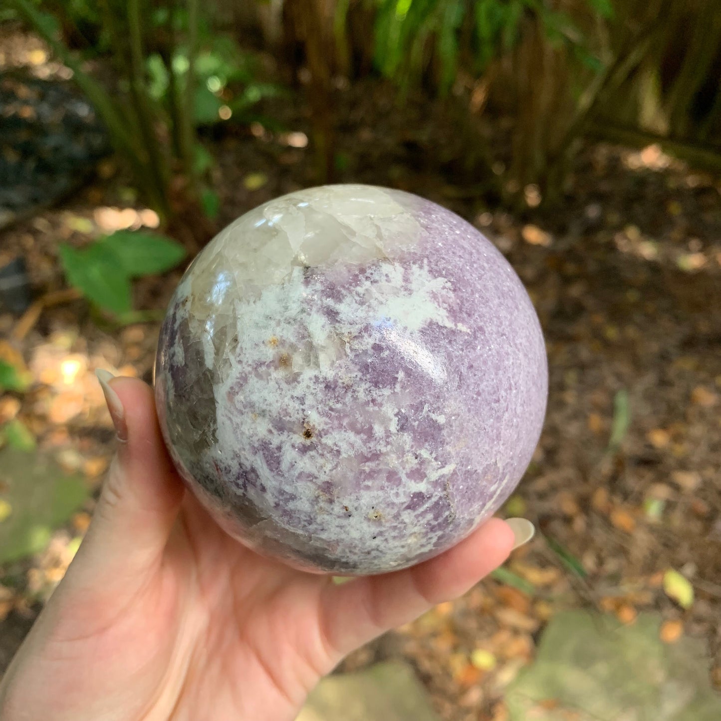 Polished Lepidolite Sphere From Minas Gerais, Brazil 890g 85mm 3.3" With Wood Stand