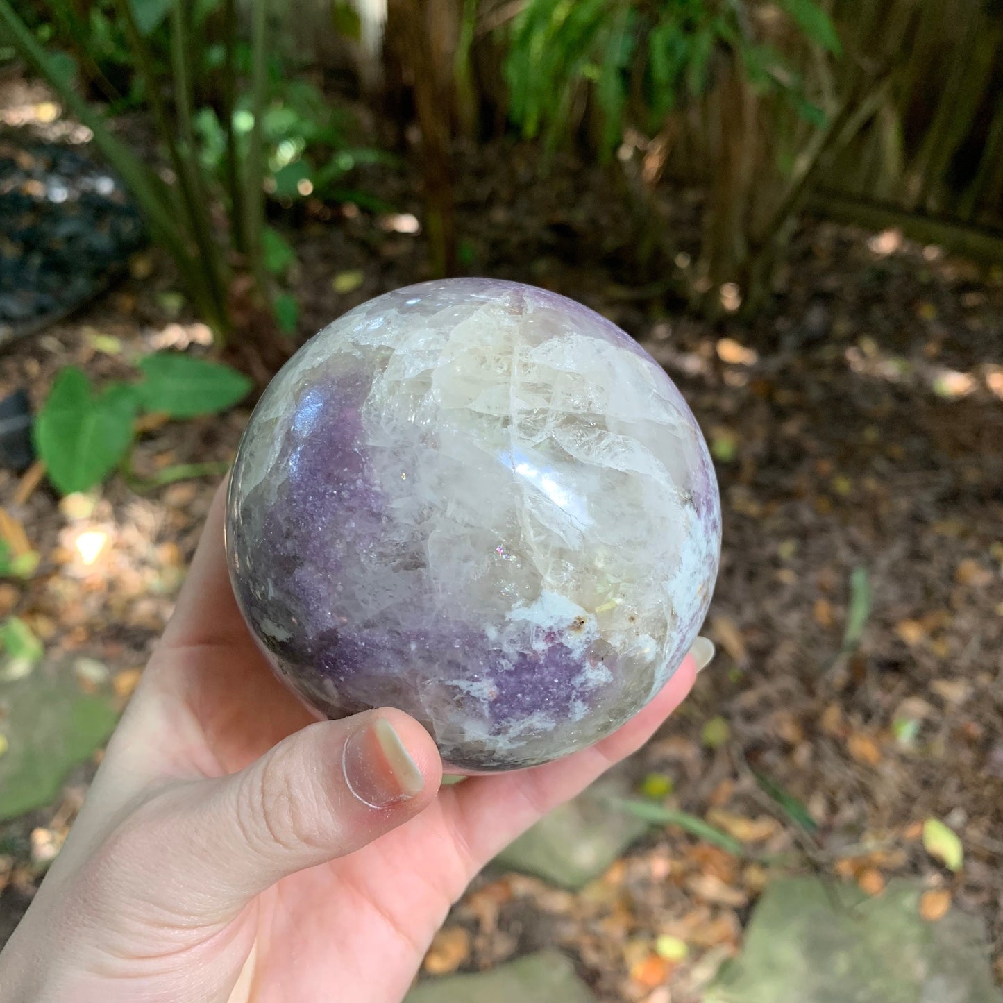 Polished Lepidolite Sphere From Minas Gerais, Brazil 890g 85mm 3.3" With Wood Stand