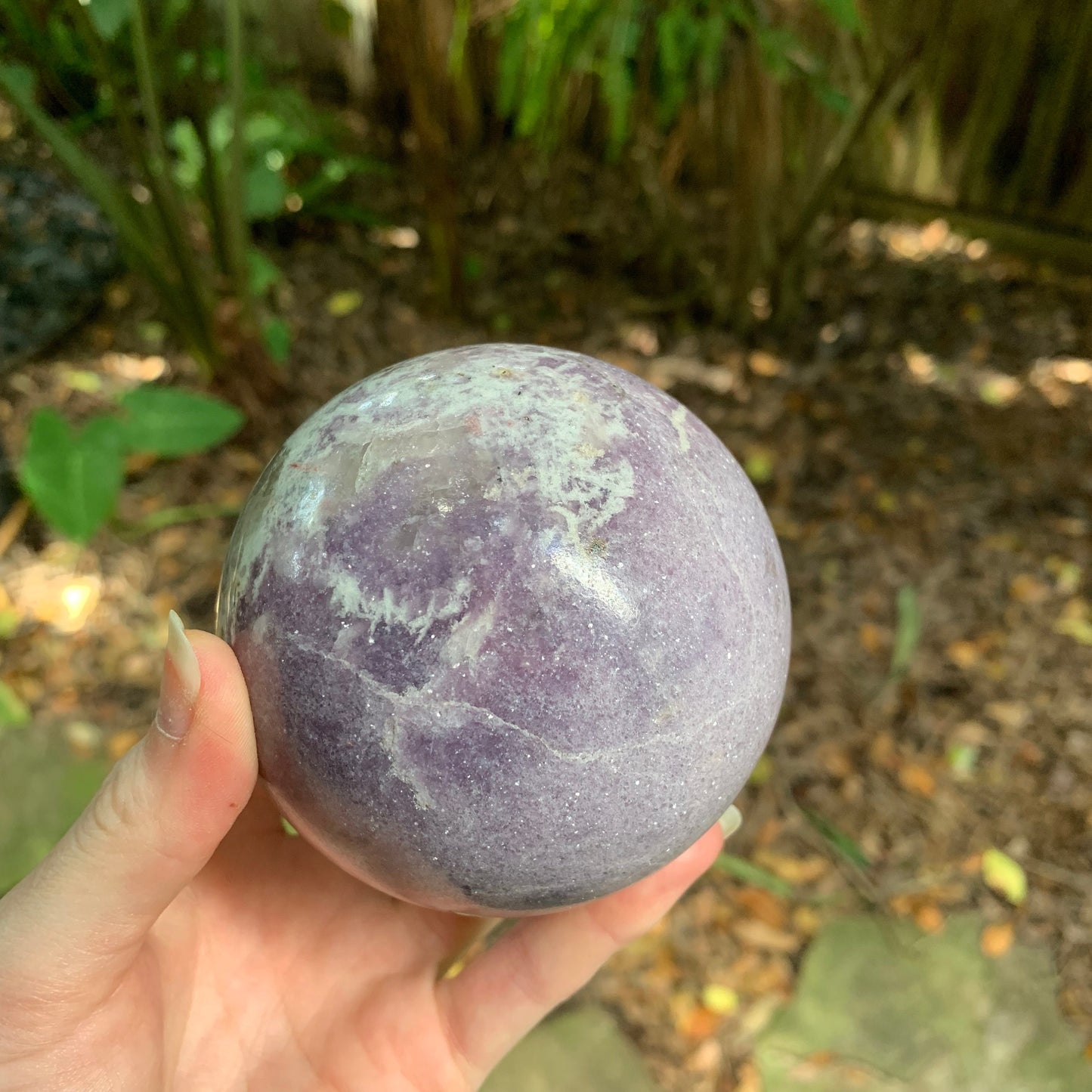 Polished Lepidolite Sphere From Minas Gerais, Brazil 890g 85mm 3.3" With Wood Stand