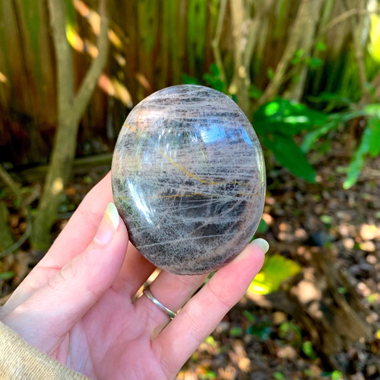 Black Moonstone Palm Stone Gallete 170g Specimen From Madagascar