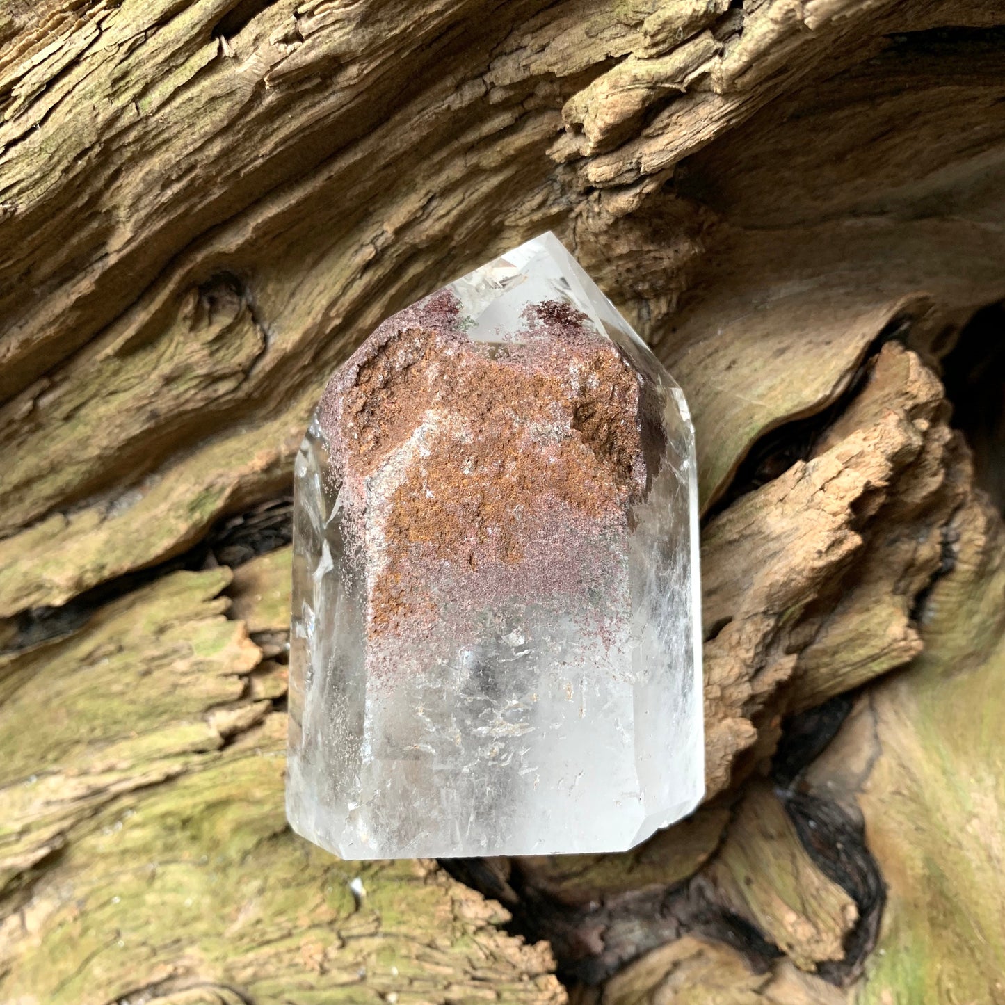 Half Polished Lodolite Garden Phantom Quartz Point 186g Specimen From Brazil