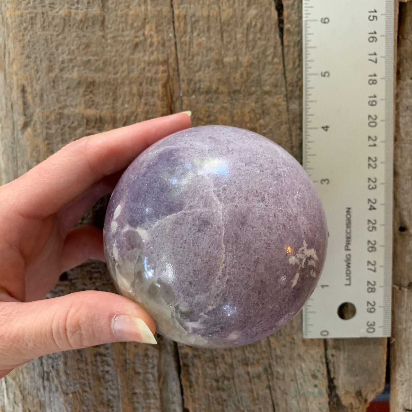 Polished Lepidolite Sphere From Minas Gerais, Brazil 890g 85mm 3.3" With Wood Stand