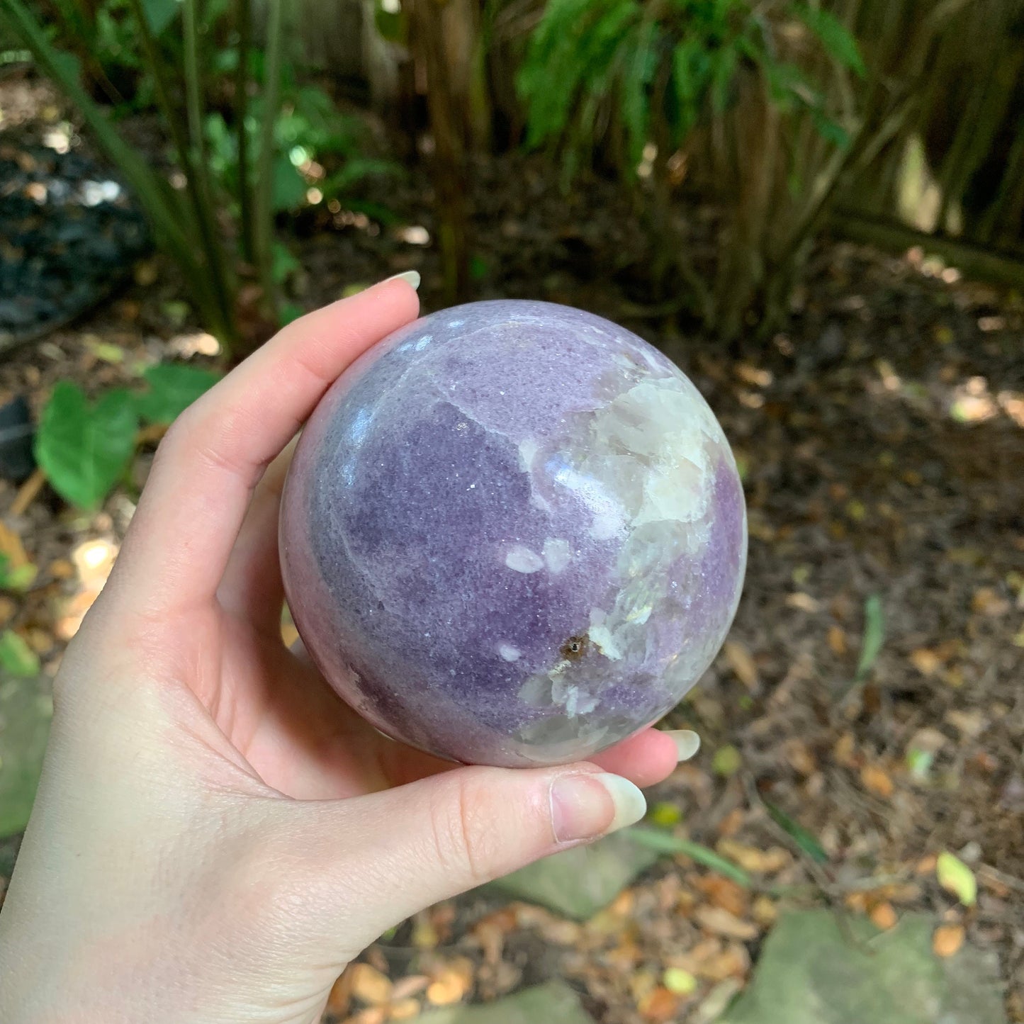 Polished Lepidolite Sphere From Minas Gerais, Brazil 890g 85mm 3.3" With Wood Stand