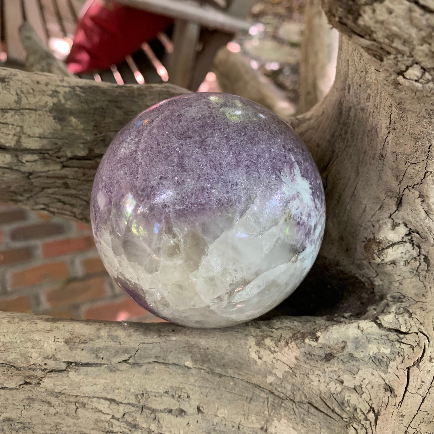 Polished Lepidolite Sphere From Minas Gerais, Brazil 890g 85mm 3.3" With Wood Stand