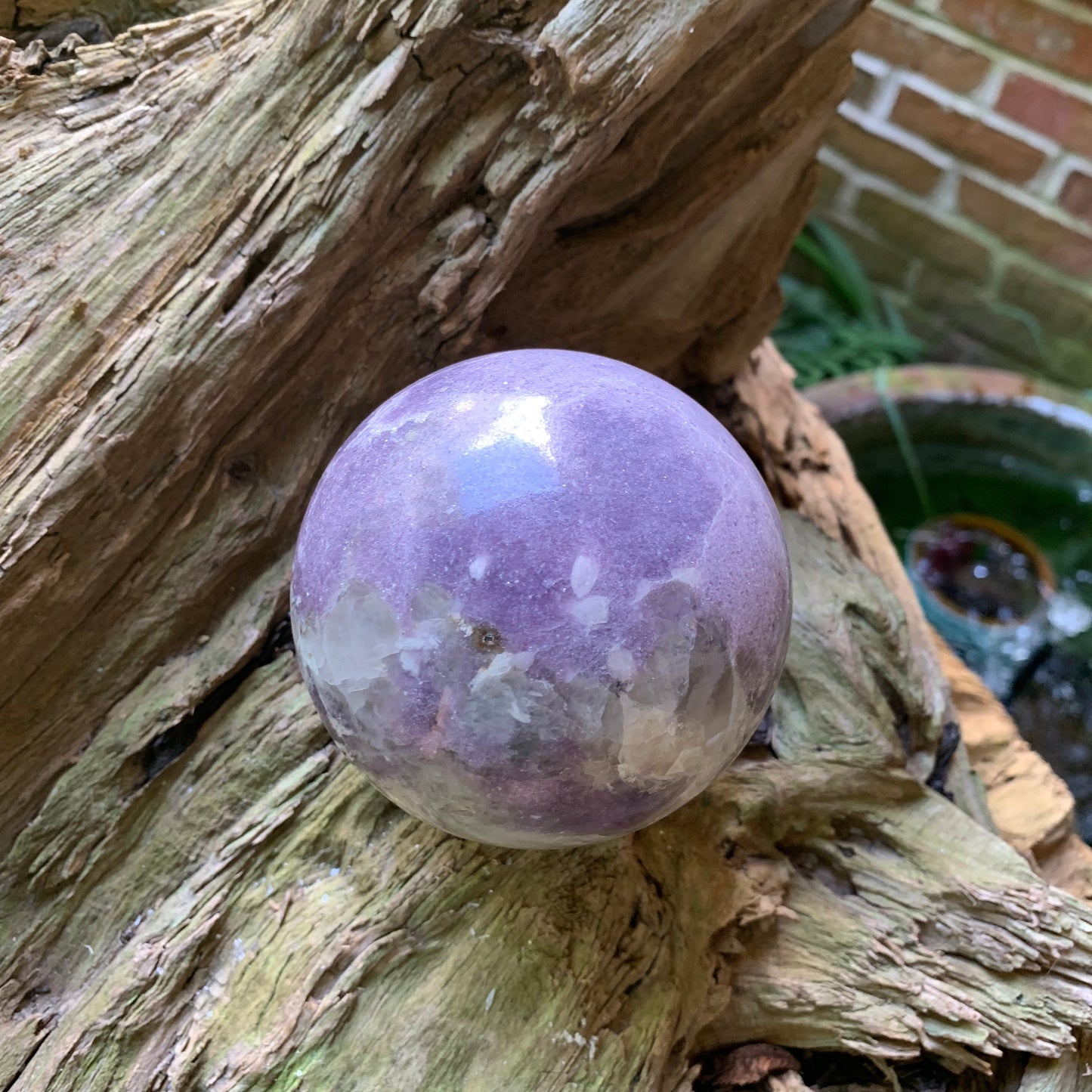 Polished Lepidolite Sphere From Minas Gerais, Brazil 890g 85mm 3.3" With Wood Stand