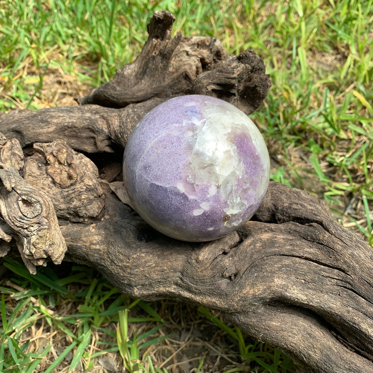 Polished Lepidolite Sphere From Minas Gerais, Brazil 890g 85mm 3.3" With Wood Stand