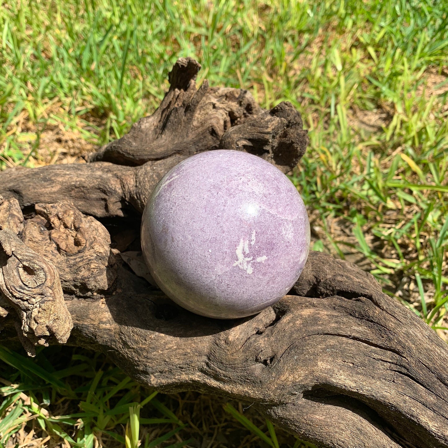 Polished Lepidolite Sphere From Minas Gerais, Brazil 890g 85mm 3.3" With Wood Stand