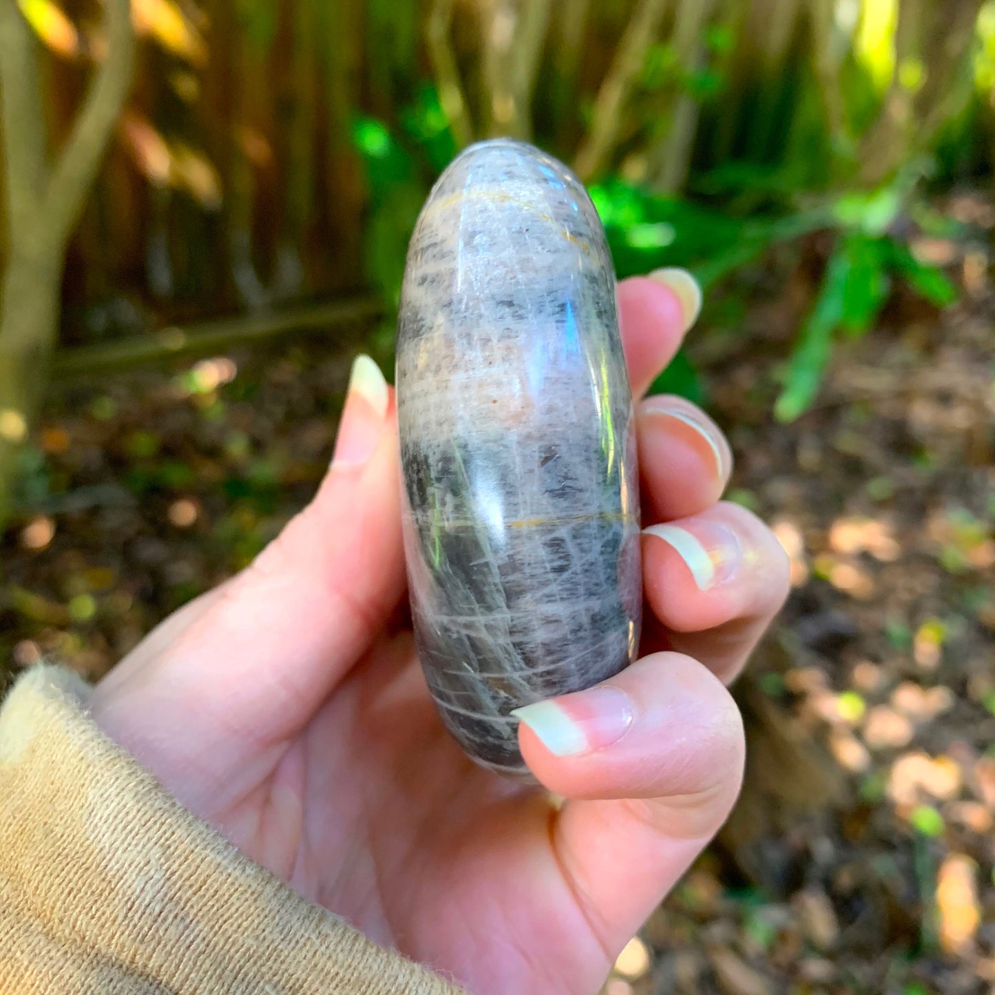 Black Moonstone Palm Stone Gallete 170g Specimen From Madagascar