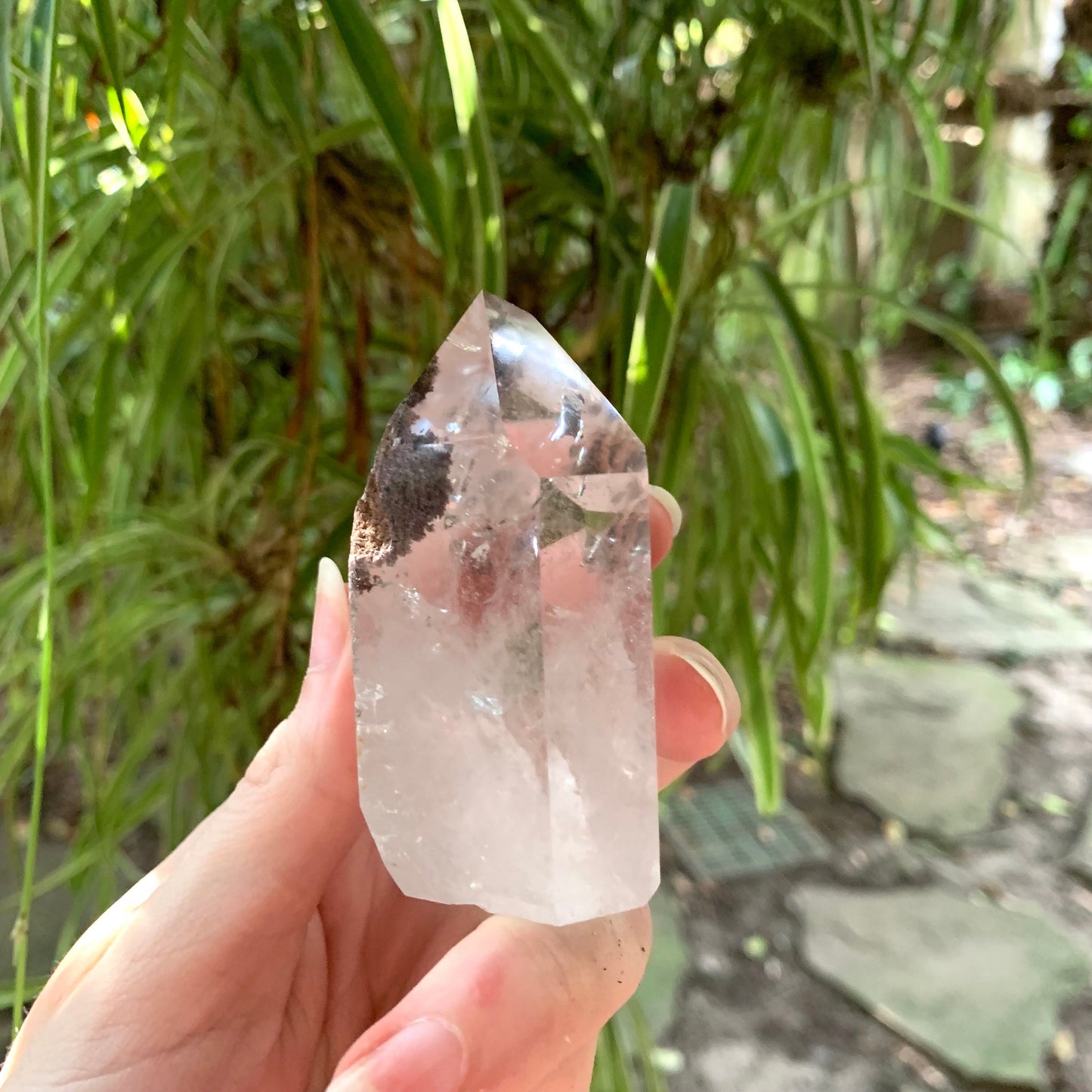 Half Polished Lodolite Garden Phantom Quartz Point 186g Specimen From Brazil