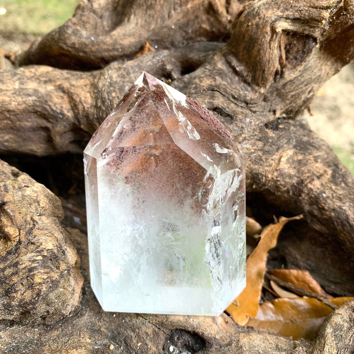 Half Polished Lodolite Garden Phantom Quartz Point 186g Specimen From Brazil