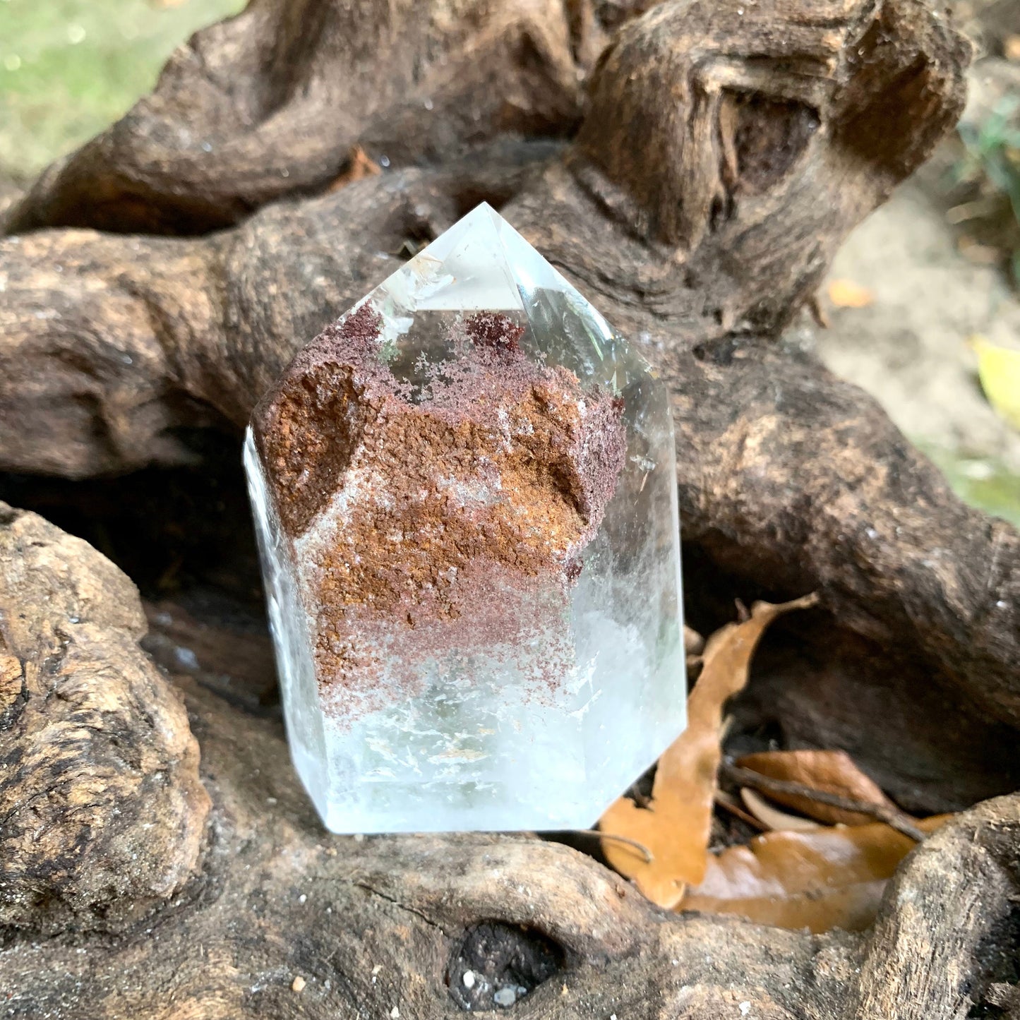 Half Polished Lodolite Garden Phantom Quartz Point 186g Specimen From Brazil