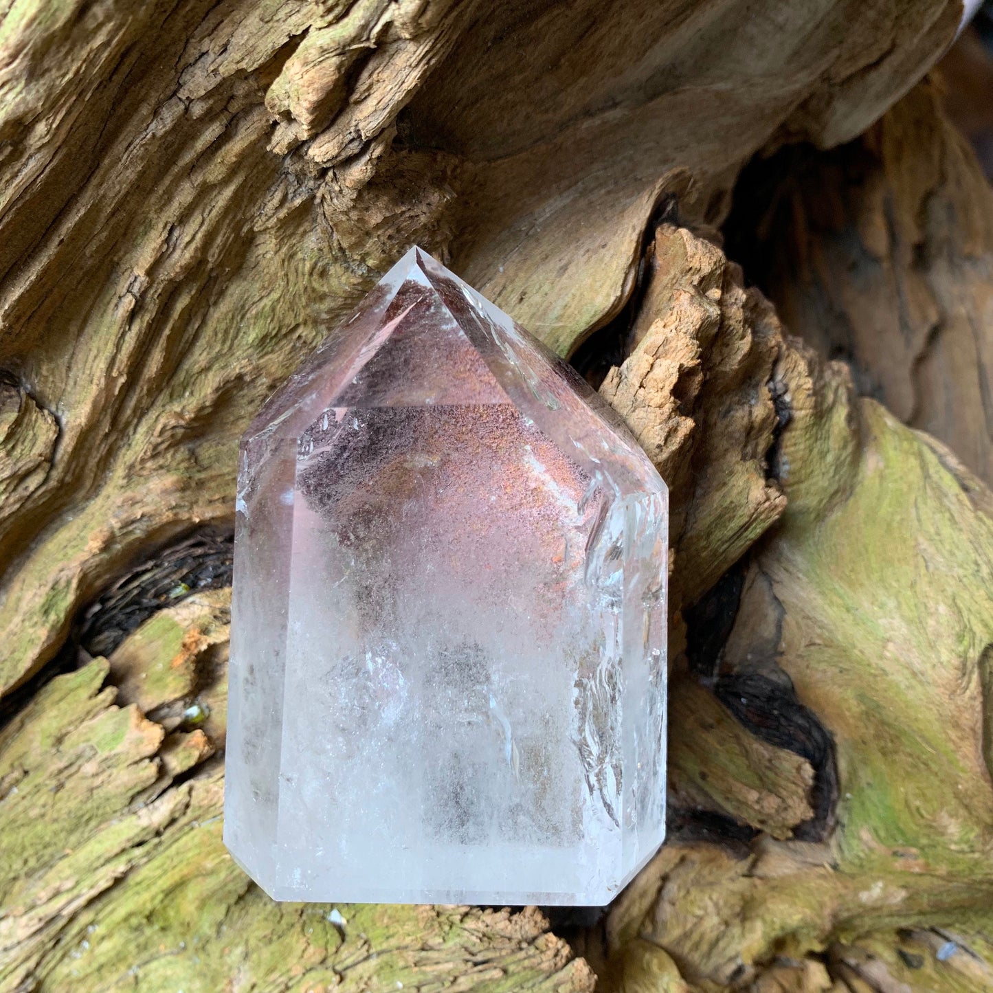 Half Polished Lodolite Garden Phantom Quartz Point 186g Specimen From Brazil