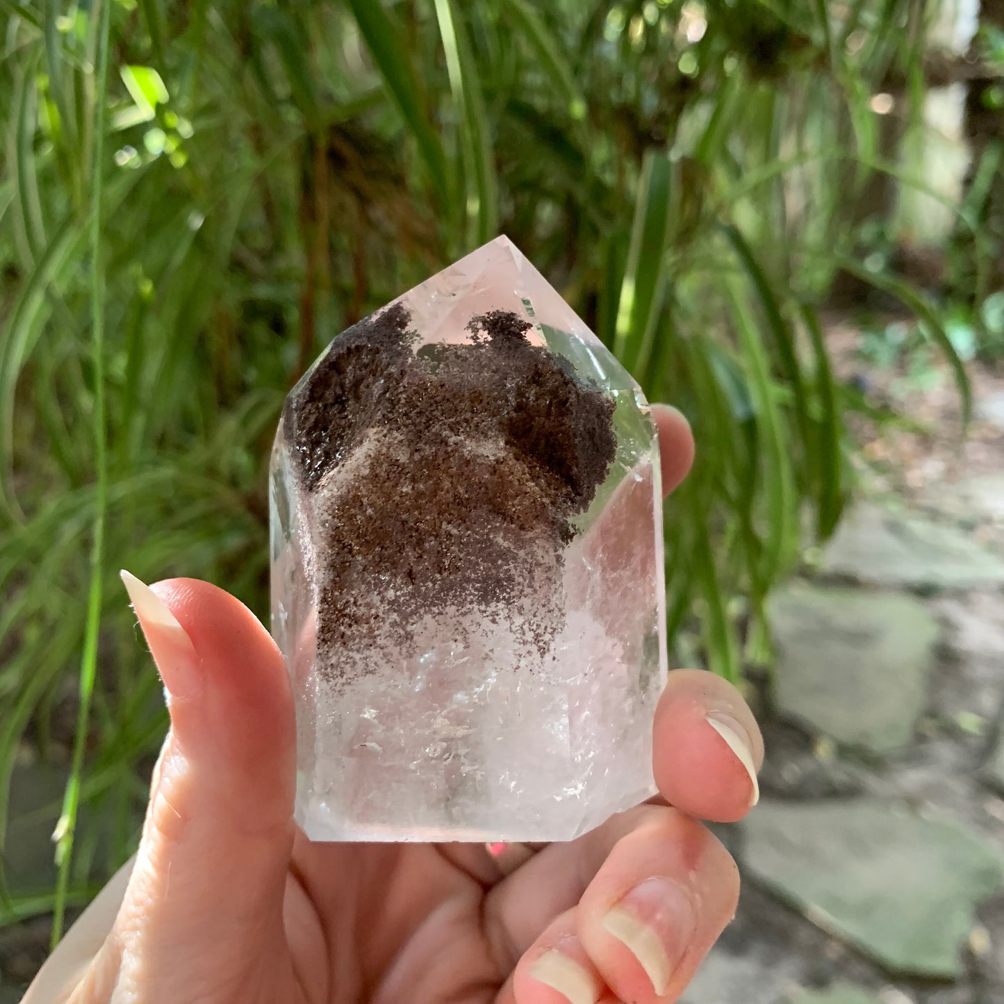 Half Polished Lodolite Garden Phantom Quartz Point 186g Specimen From Brazil