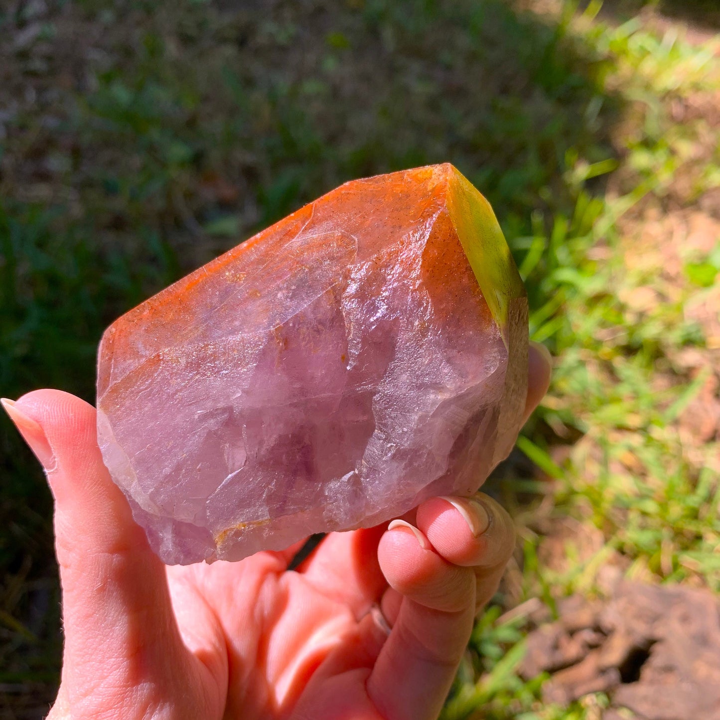 Half Polished Hematite Capped Amethyst Melody Stone 275g from Minas Gerais, Brazil