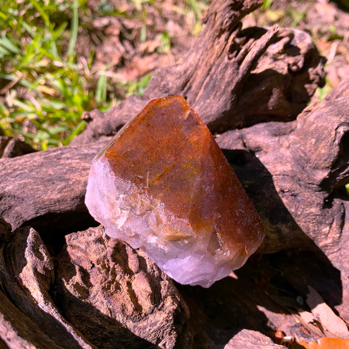 Half Polished Hematite Capped Amethyst Melody Stone 275g from Minas Gerais, Brazil