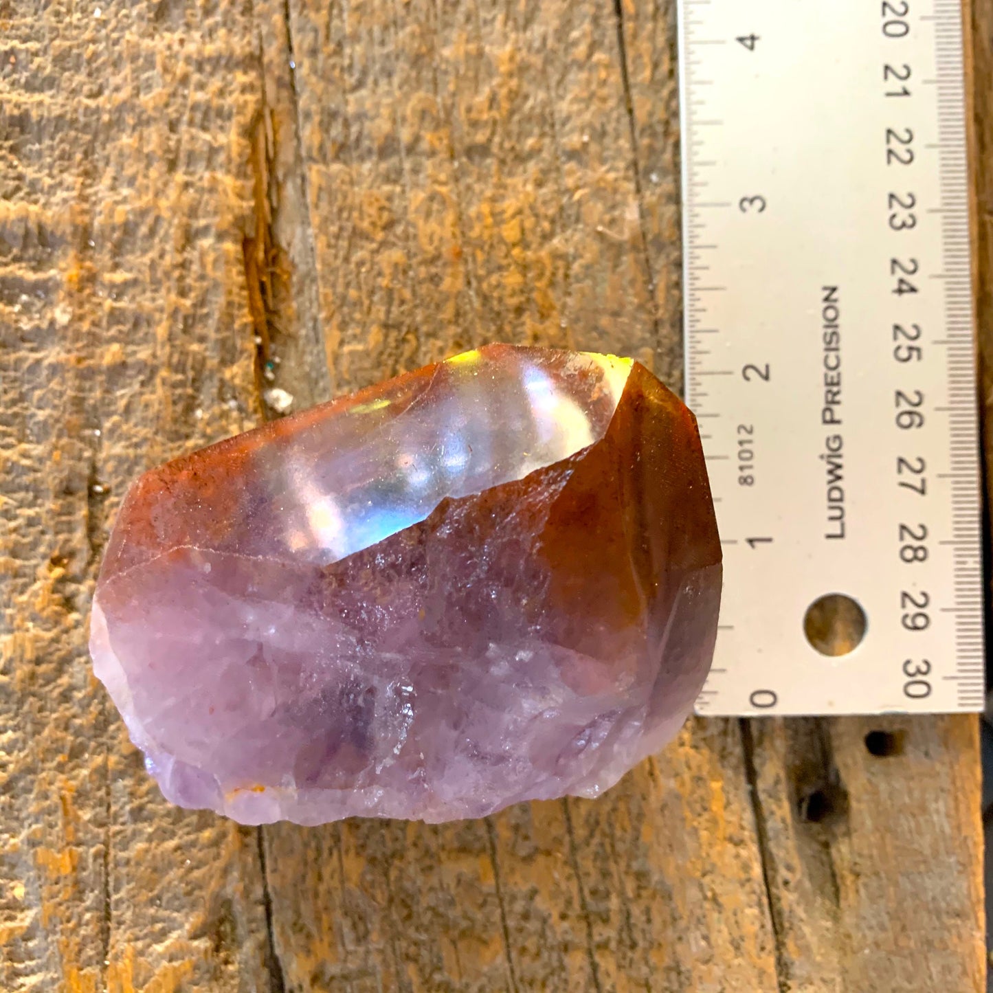 Half Polished Hematite Capped Amethyst Melody Stone 275g from Minas Gerais, Brazil