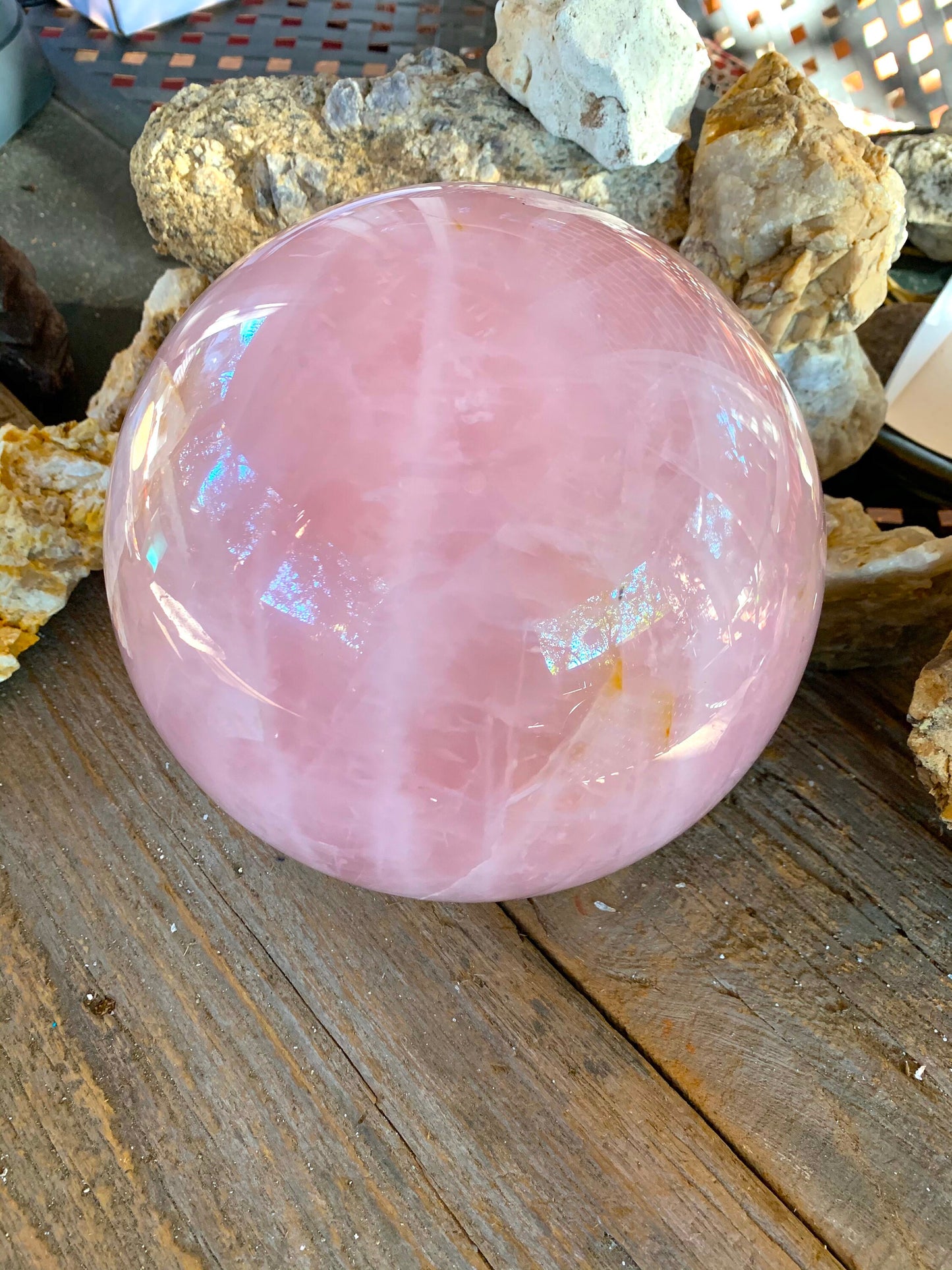 Very Large Polished Rose Quartz Sphere From Brazil 7" 178mm. 18lb 4.7oz 8.29kg with Wood Stand