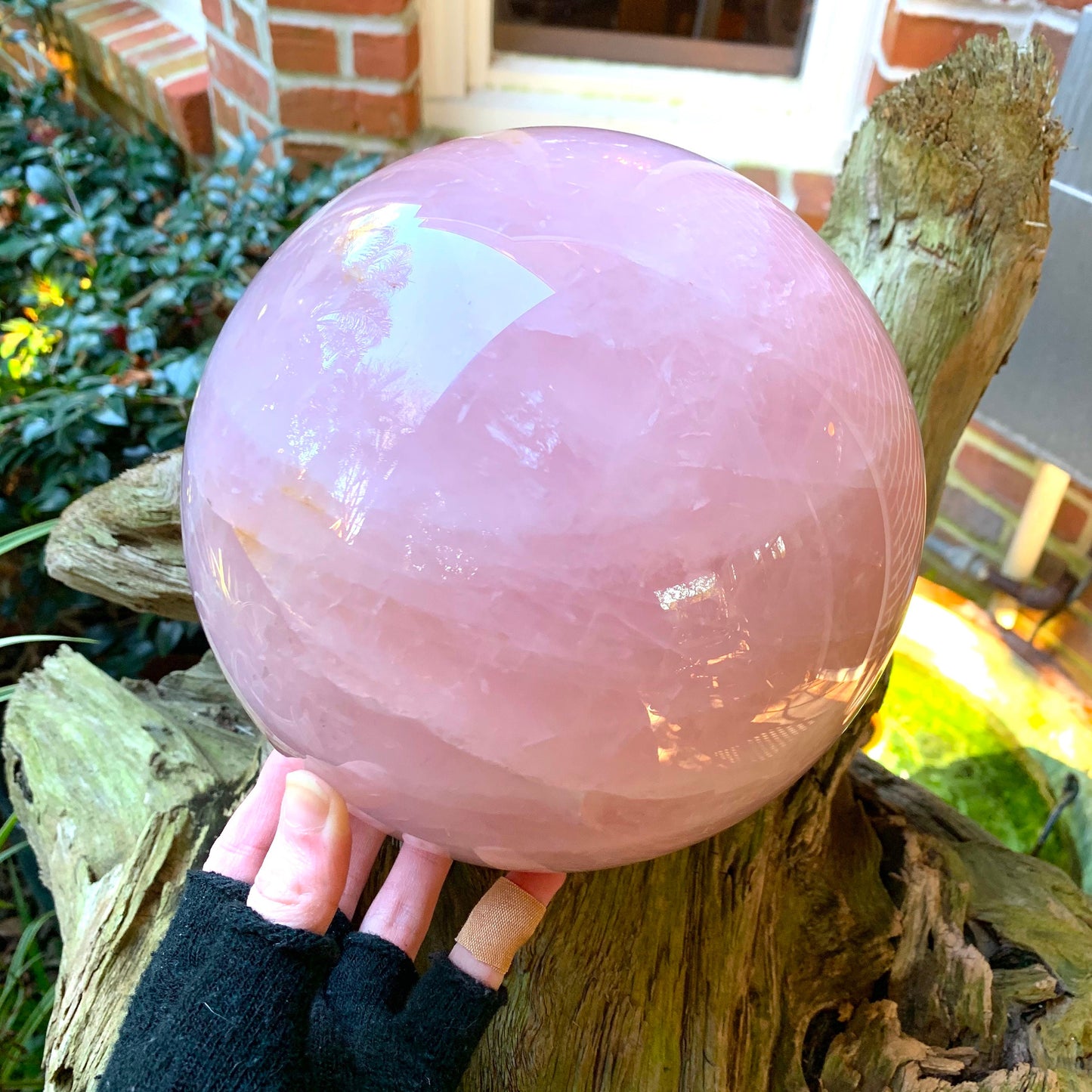 Very Large Polished Rose Quartz Sphere From Brazil 7" 178mm. 18lb 4.7oz 8.29kg with Wood Stand