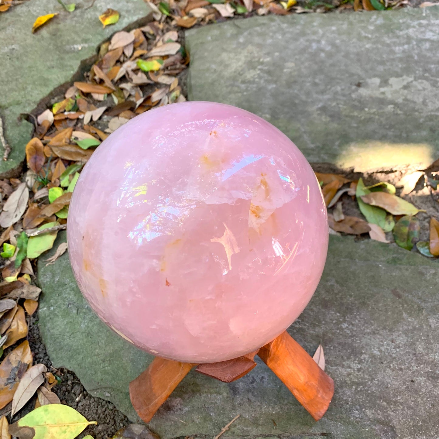 Very Large Polished Rose Quartz Sphere From Brazil 7" 178mm. 18lb 4.7oz 8.29kg with Wood Stand