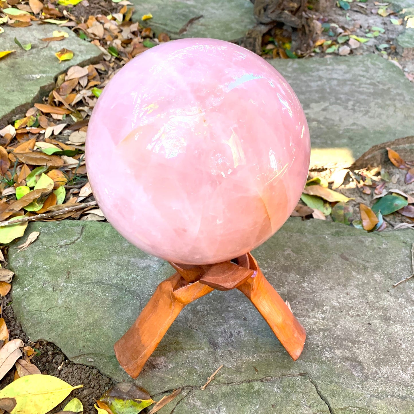 Very Large Polished Rose Quartz Sphere From Brazil 7" 178mm. 18lb 4.7oz 8.29kg with Wood Stand