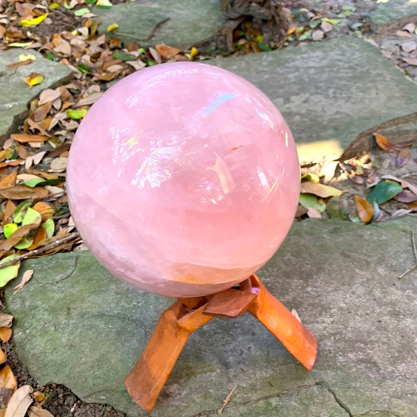 Very Large Polished Rose Quartz Sphere From Brazil 7" 178mm. 18lb 4.7oz 8.29kg with Wood Stand