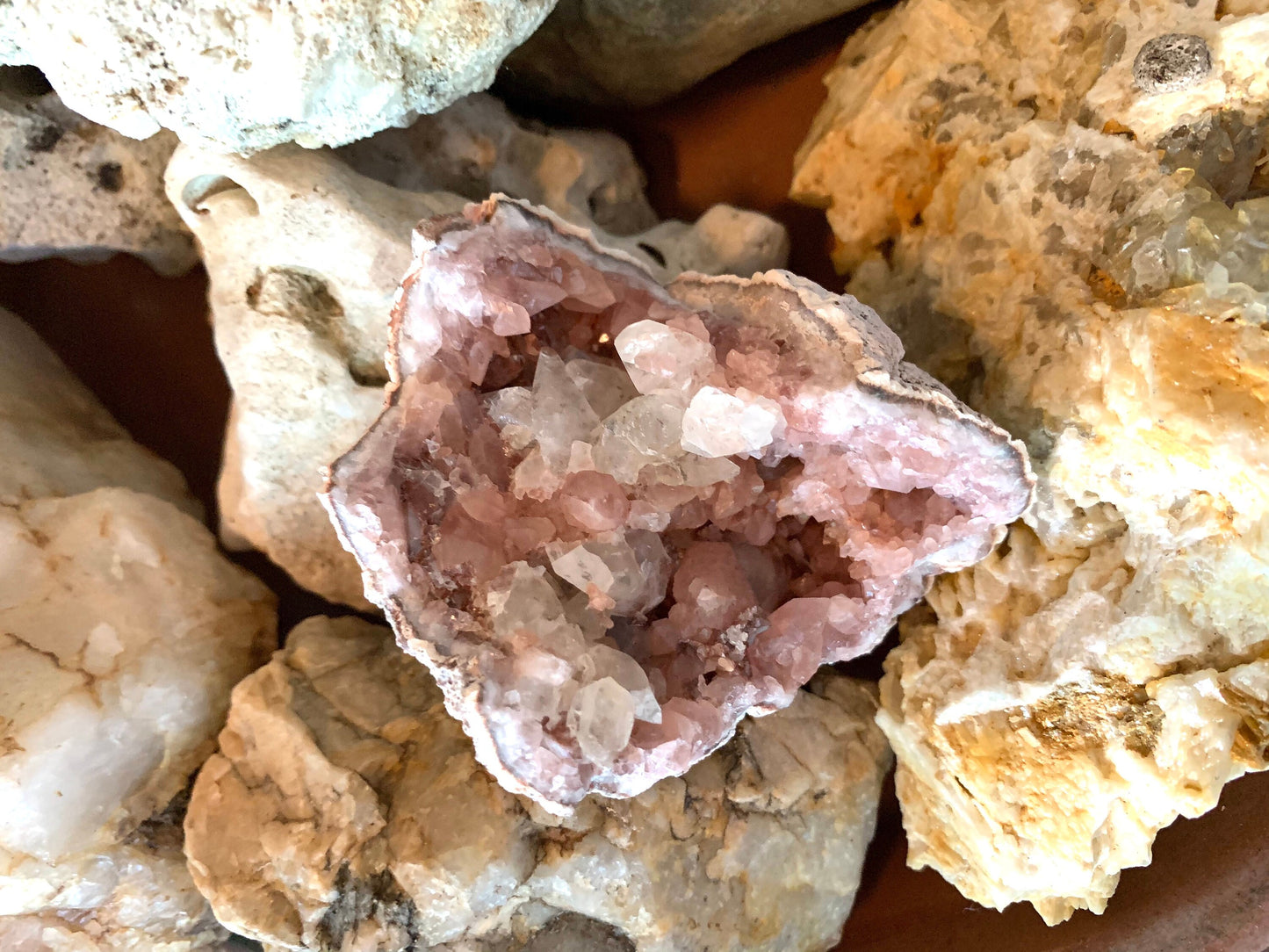 Beautiful Rare Pink Amethyst With Calcite Specimen Geode, From Patagonia 132.6g