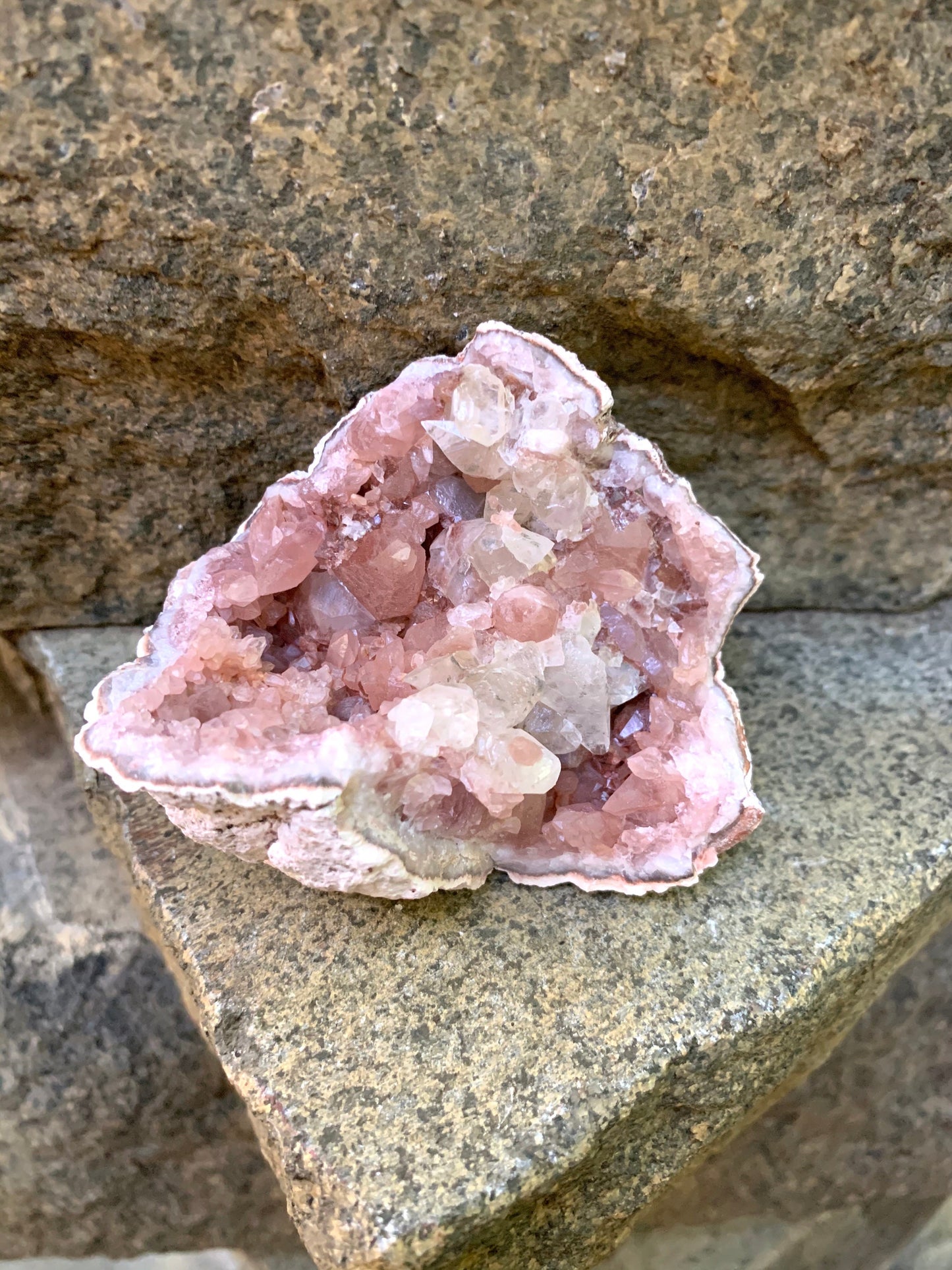 Beautiful Rare Pink Amethyst With Calcite Specimen Geode, From Patagonia 132.6g