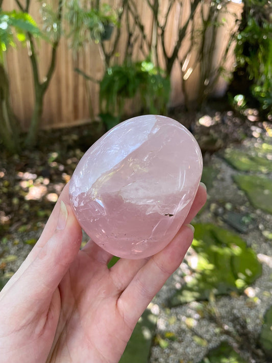 Polished Rose Quartz Palm Stone From Madagascar 253.6g Specimen