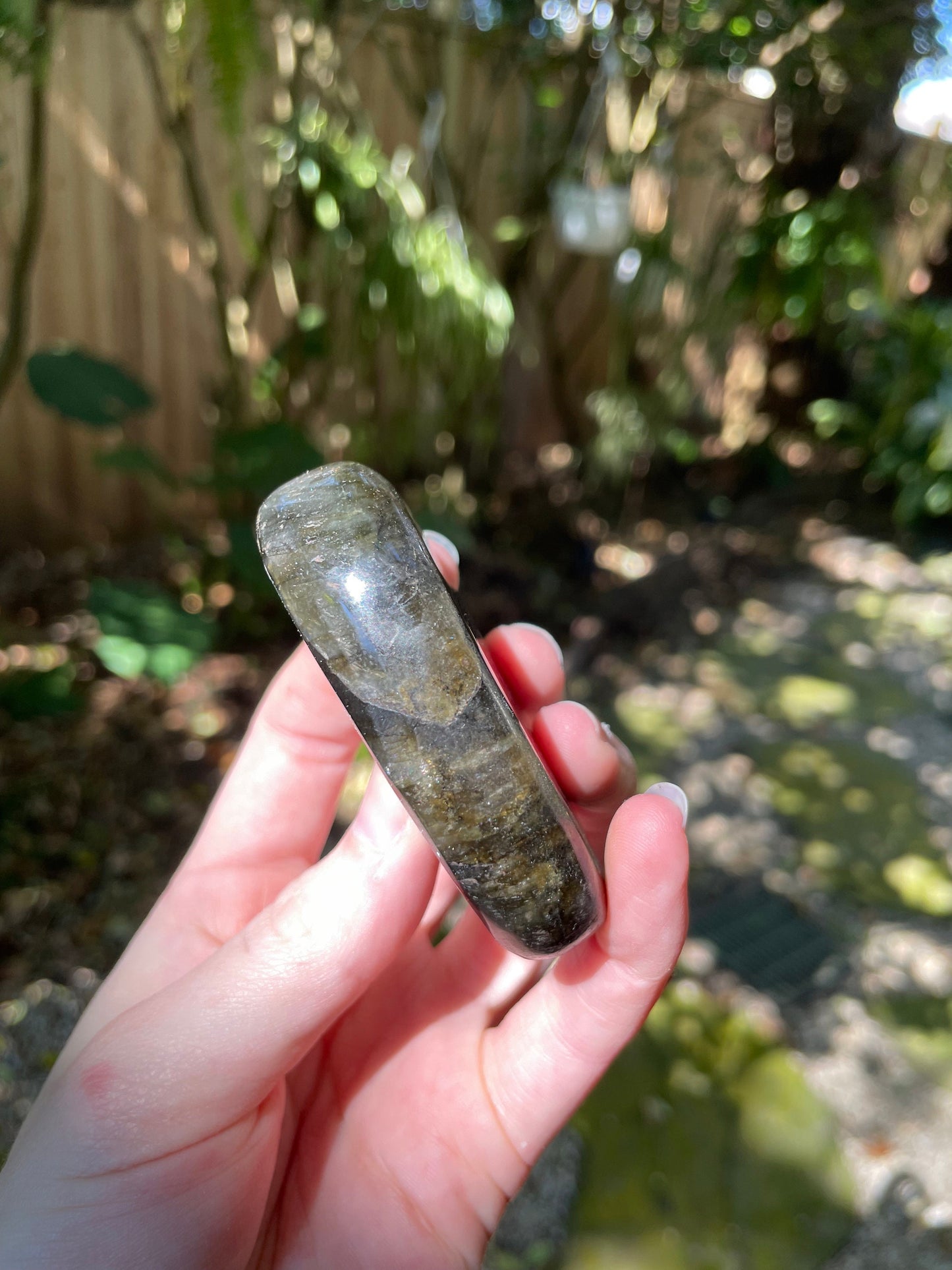 Polished Labradorite Palm Stone Specimen 126.9g Great Flash