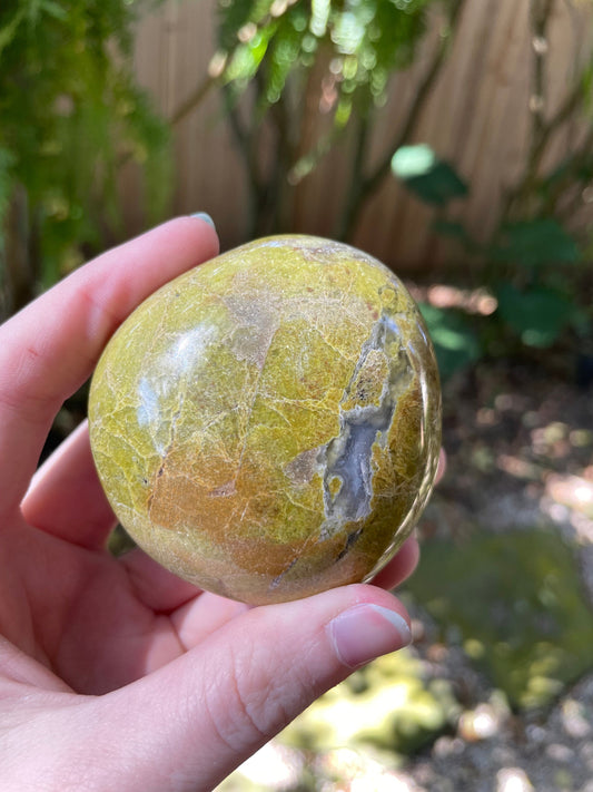 Polished Green Opal Palm Stone From Madagascar, Specimen 190g