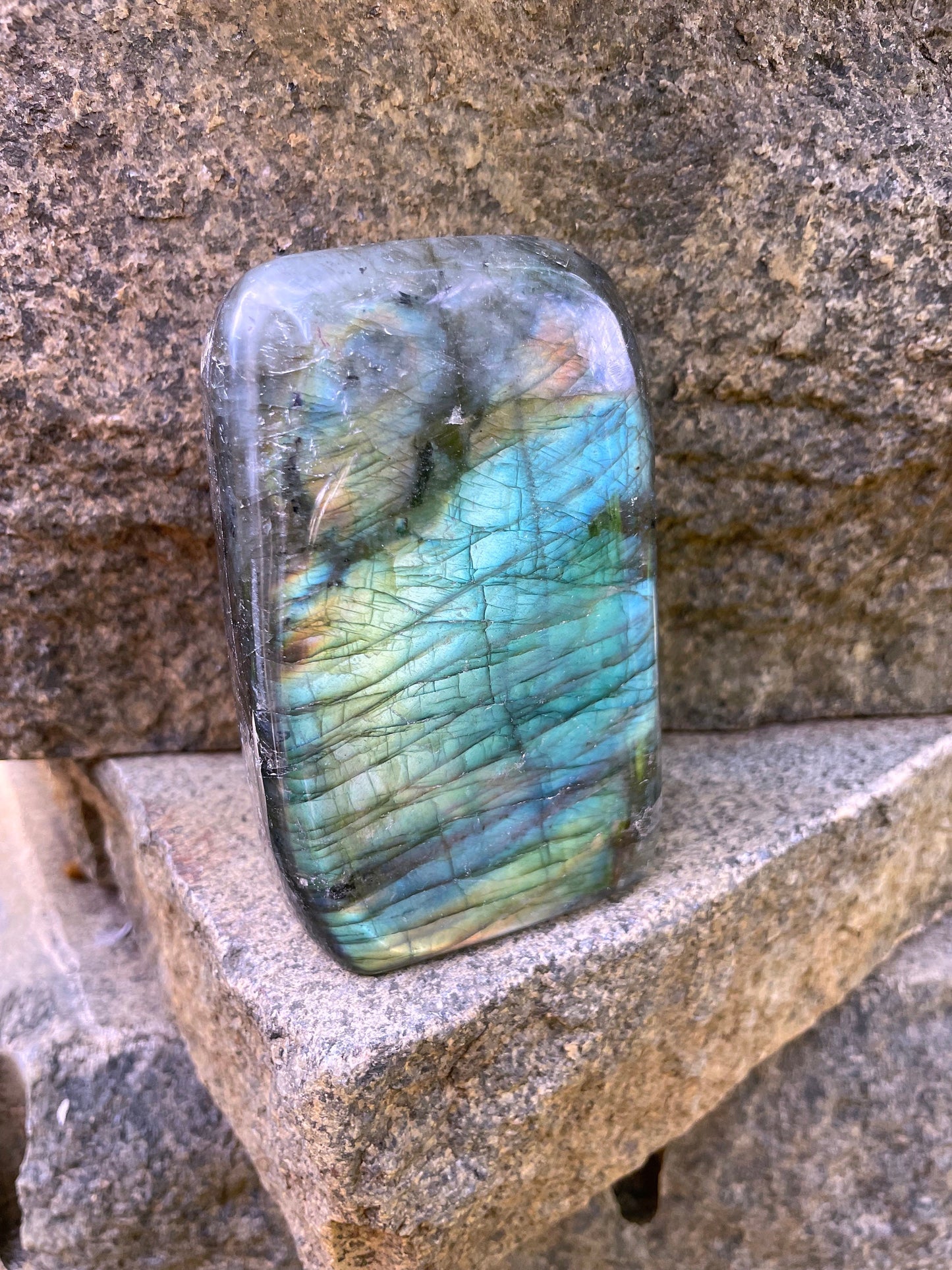 Large Polished Labradorite Freestanding Display Stone 600g 1lb 5.1o From Madagascar Great Flash!