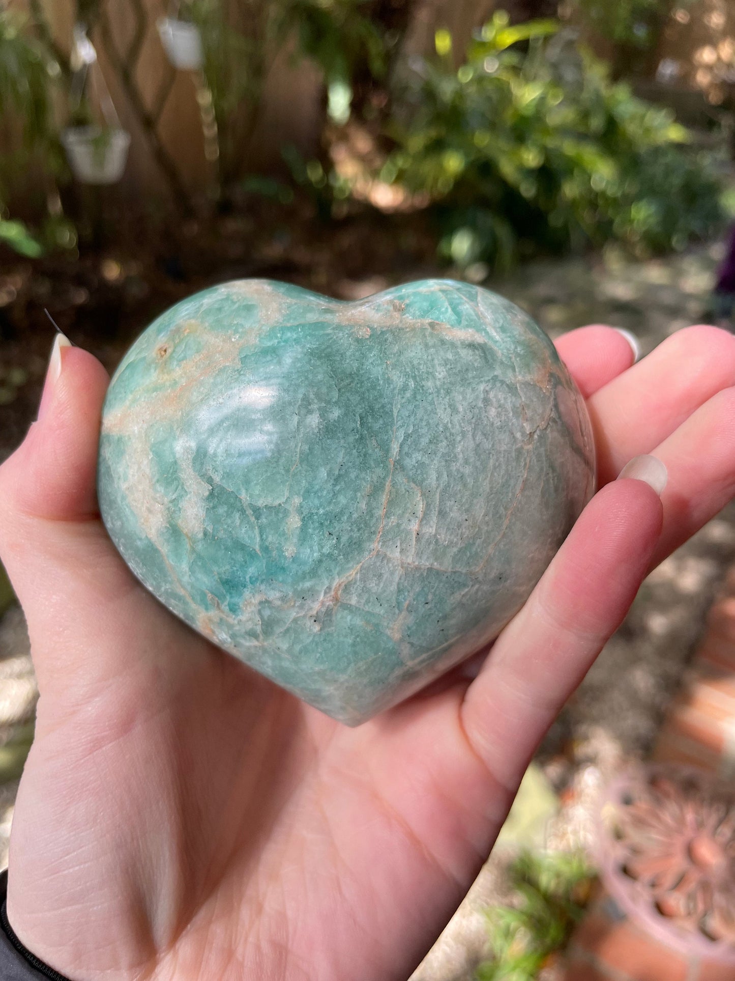 Blue Polished Amazonite Hearte 404g From Madagascar