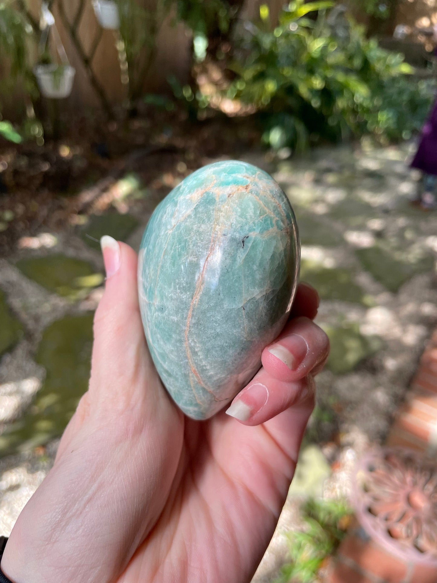 Blue Polished Amazonite Hearte 404g From Madagascar