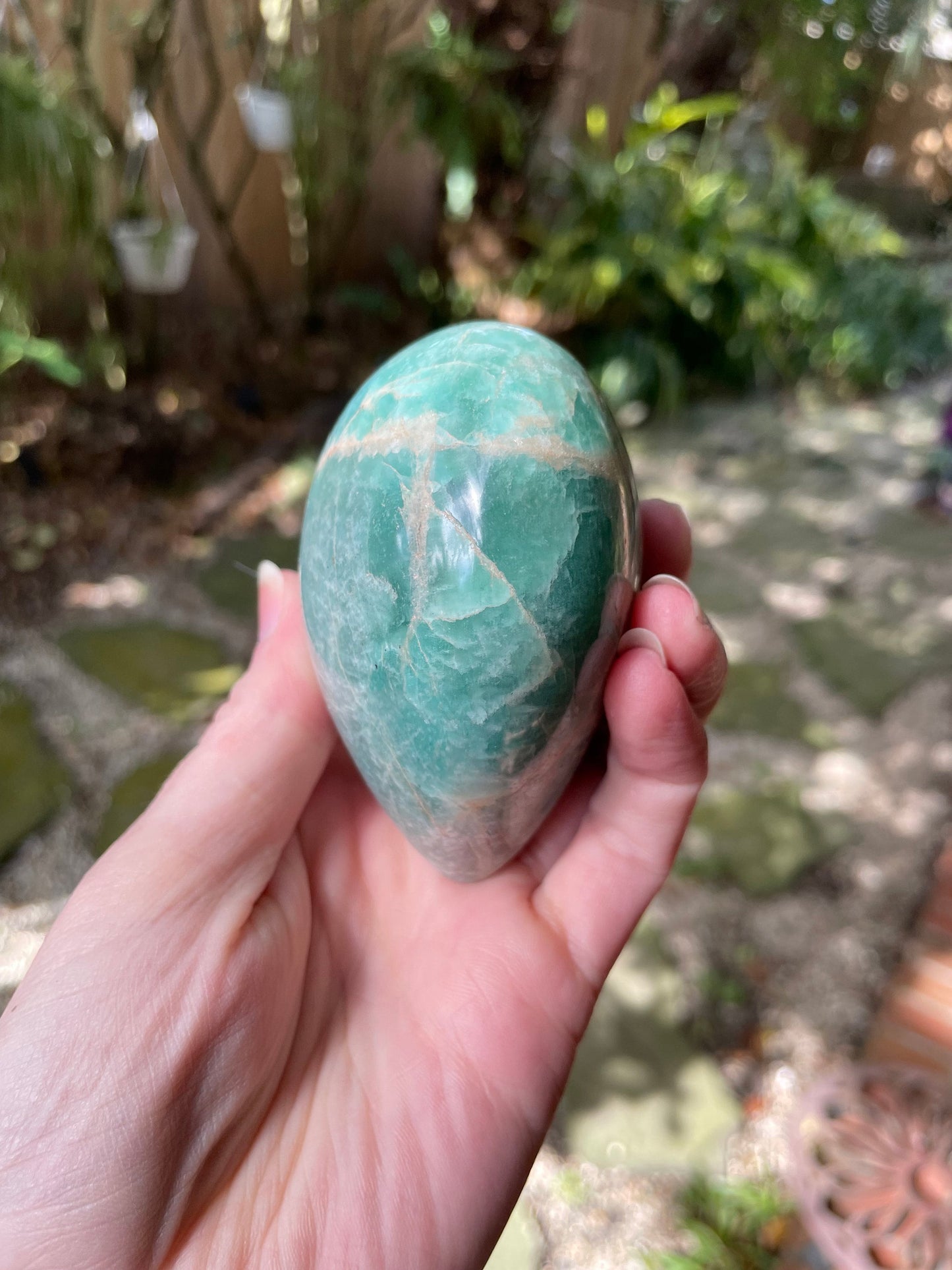 Blue Polished Amazonite Hearte 404g From Madagascar