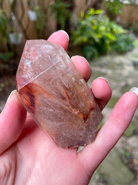 Rare Amphibole/Angel Phantom Quartz polished specimen 107.4g Crystal Mineral