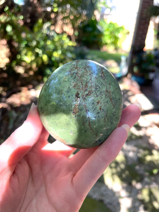 Polished Green Chrysocolla Palm Stone From Madagascar, Specimen 204.9g