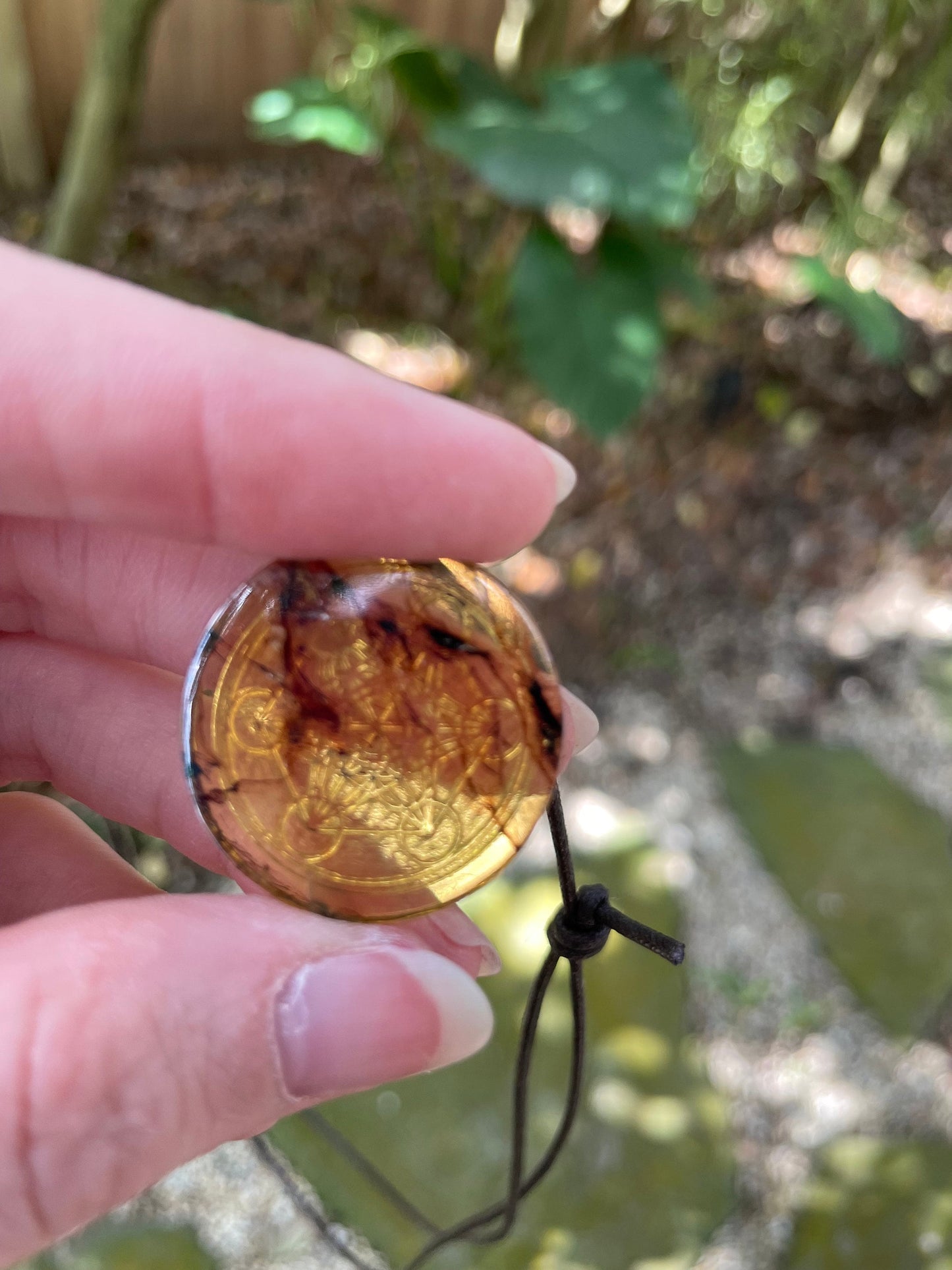 Polished and Carved Metatron's Cube Mexican Amber Pendant from Ciapas Mexico 1.5"Long