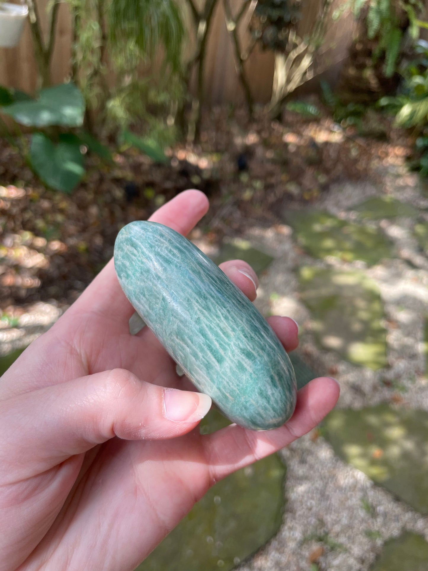 Medium Blue Polished Amazonite Palm Stone 200g From Madagascar