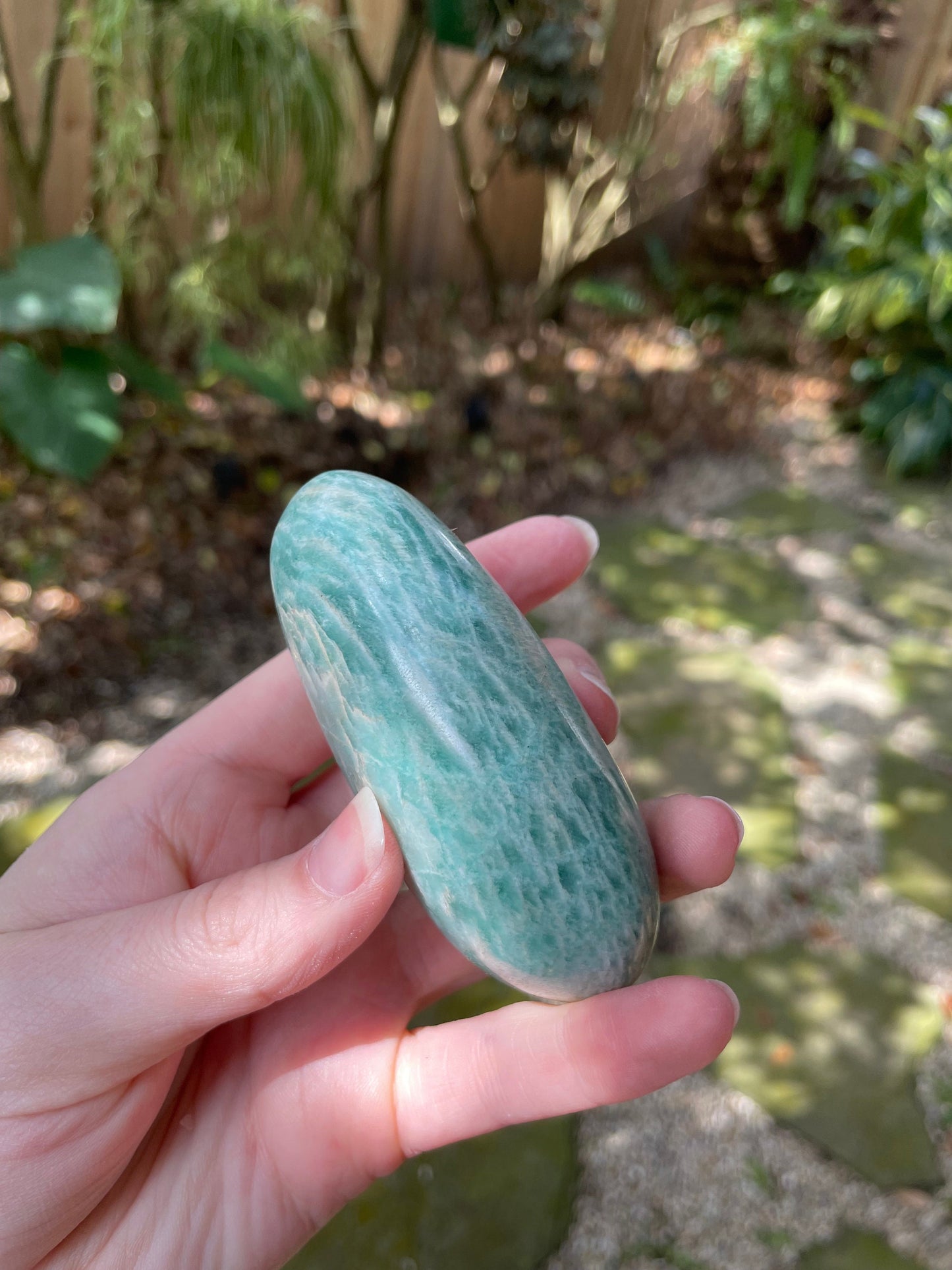 Medium Blue Polished Amazonite Palm Stone 200g From Madagascar