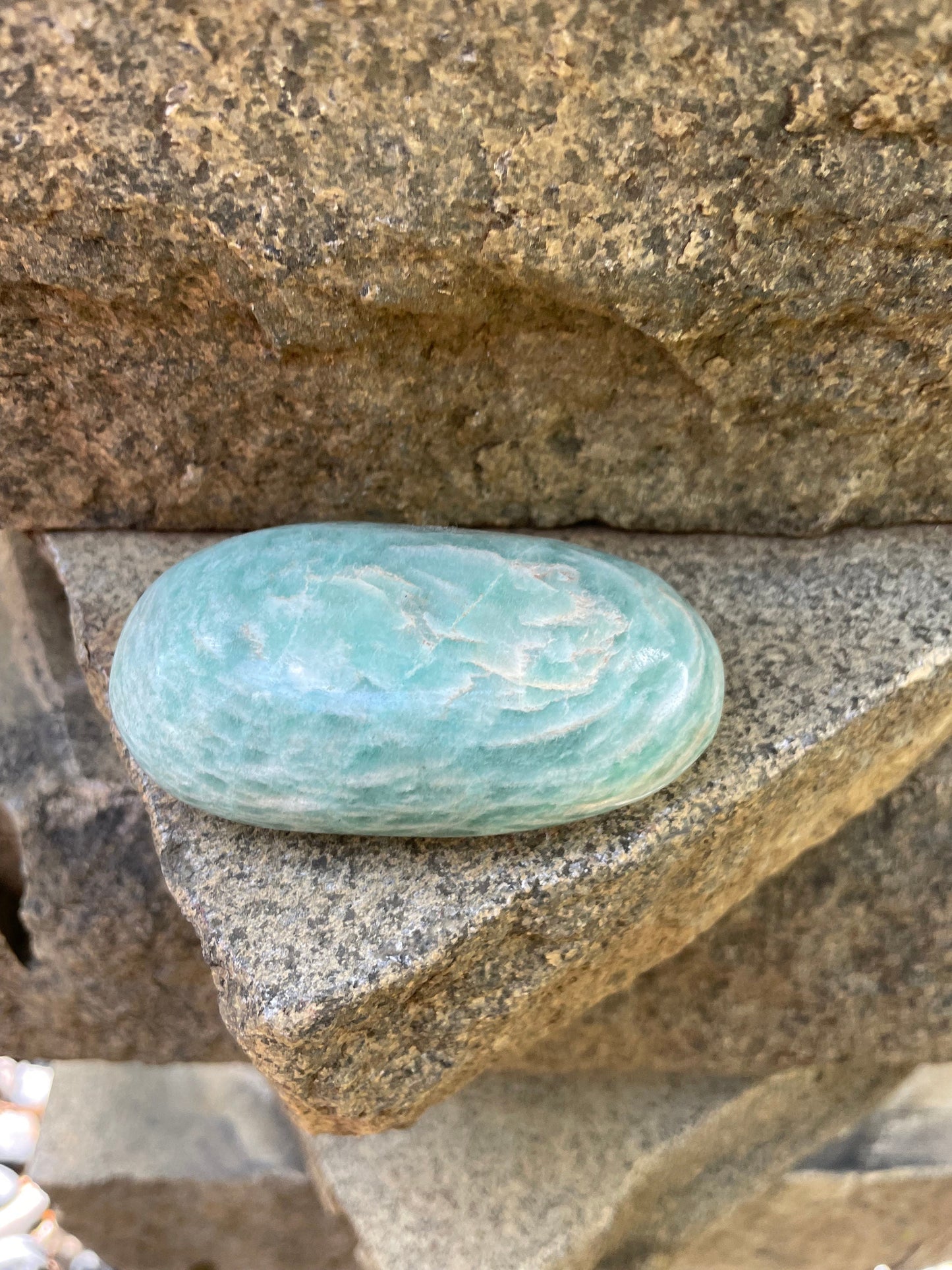 Medium Blue Polished Amazonite Palm Stone 200g From Madagascar