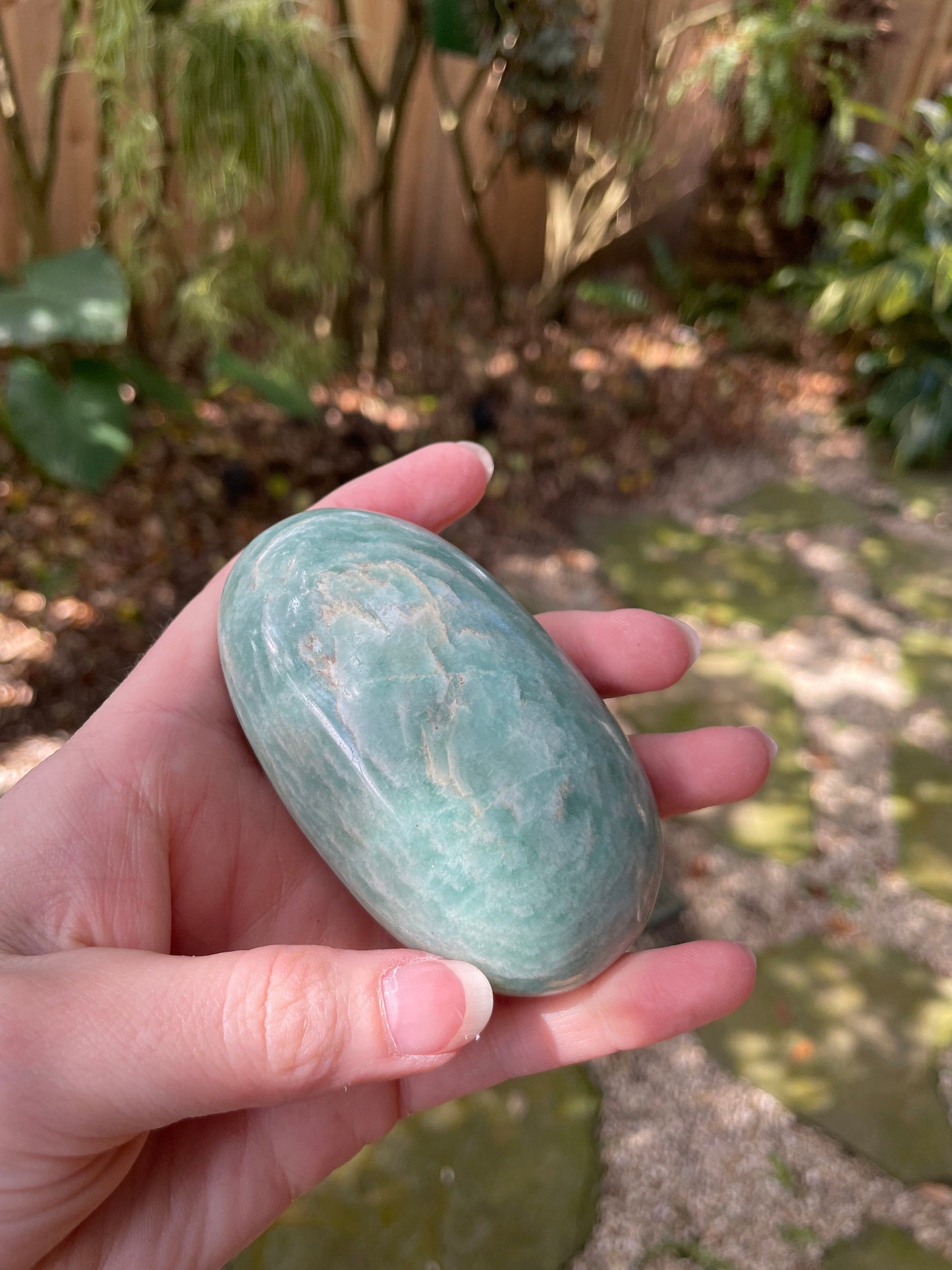 Medium Blue Polished Amazonite Palm Stone 200g From Madagascar